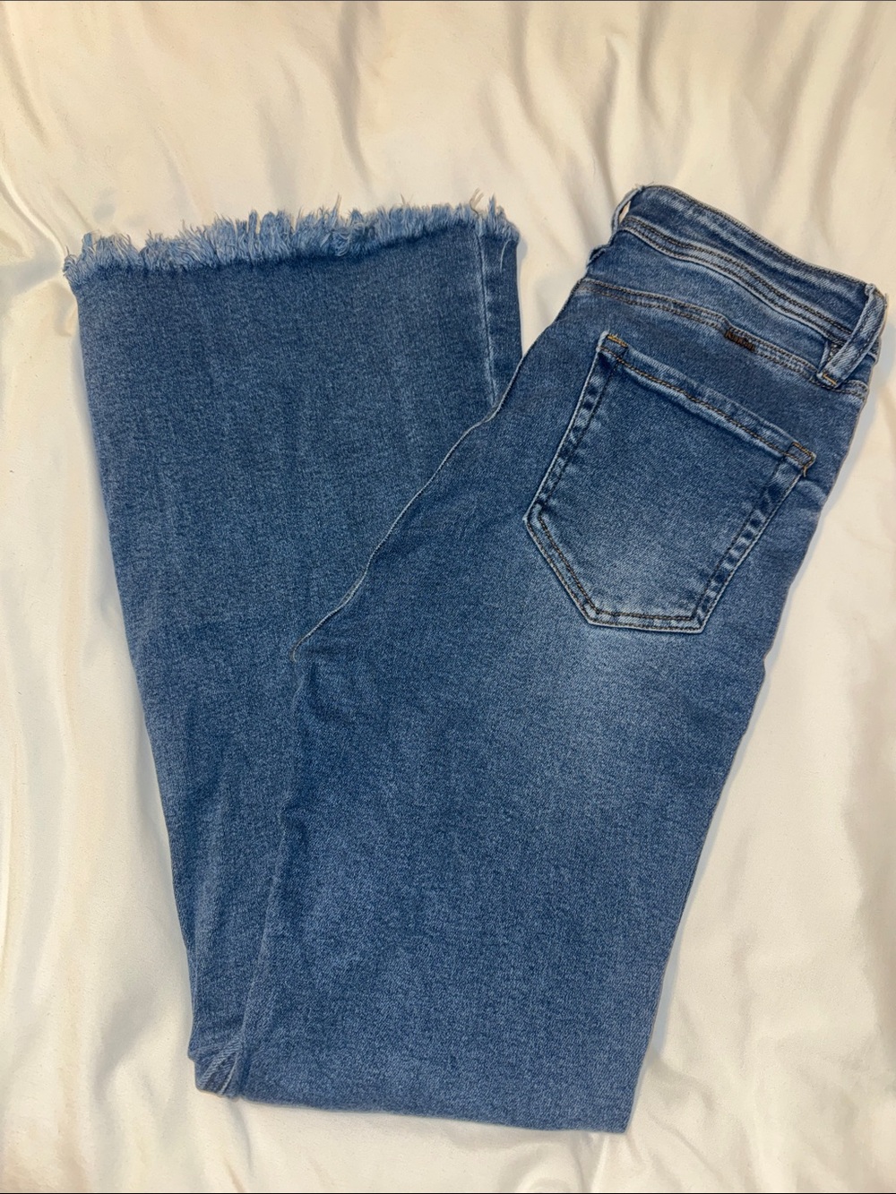 KanCan Medium Blue Flared Jeans with Frayed Hem